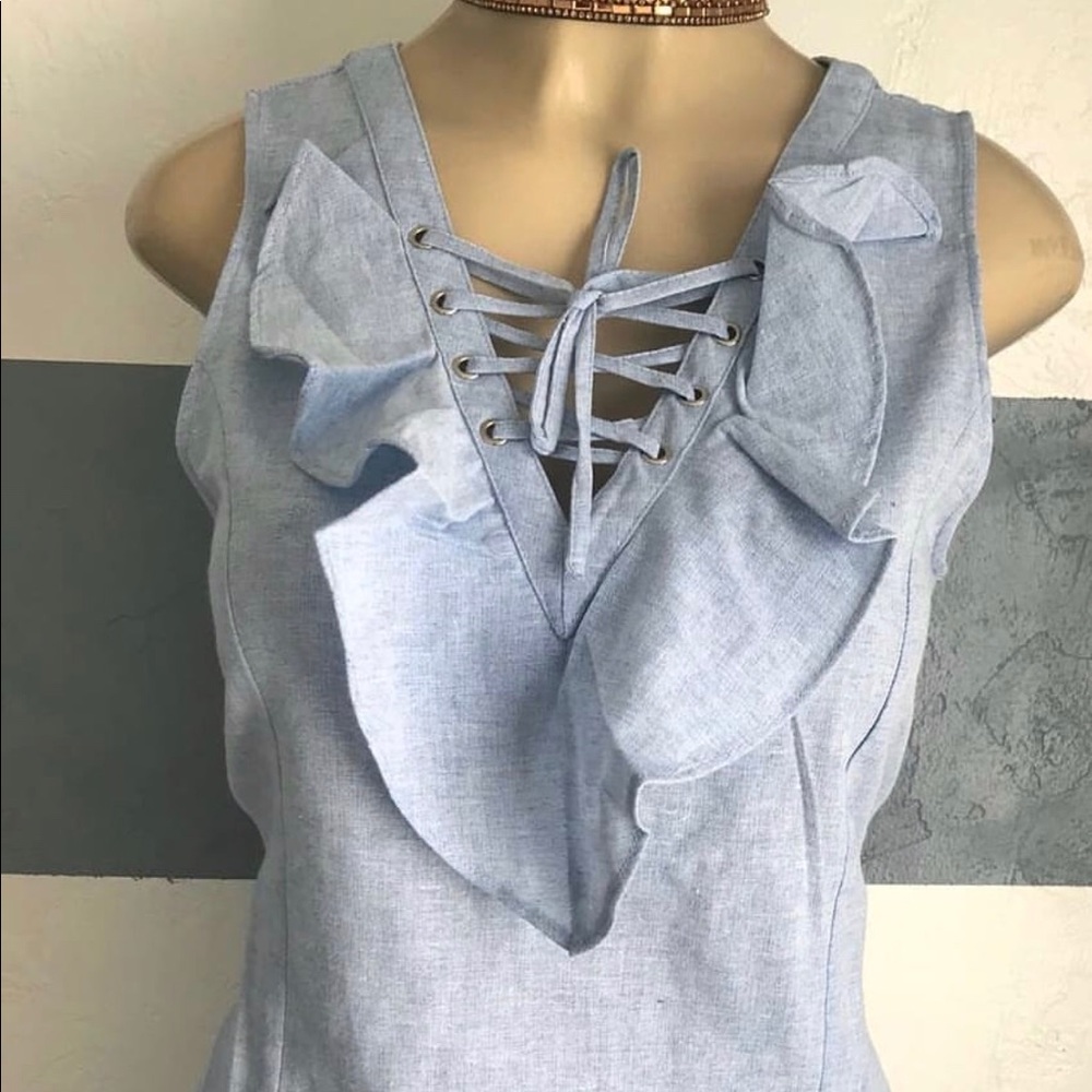 Sleeve Less Dress With Ruffles - Picture 2 of 2